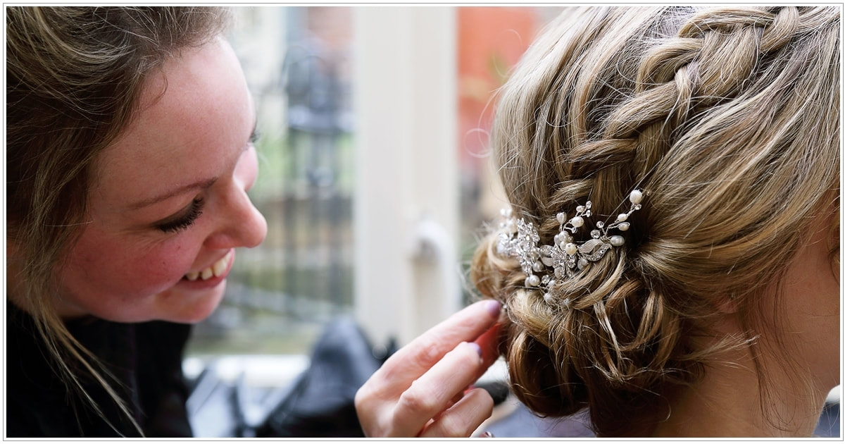 Karen Lowe of Karen's Beautiful Brides creating a brides hair style