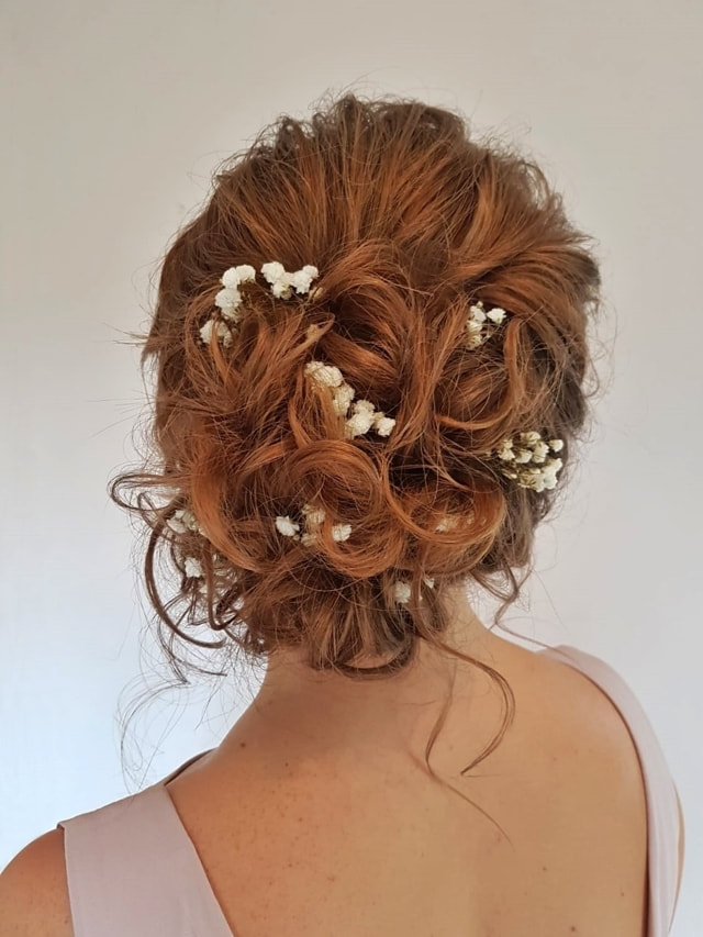 Karen's Beautiful Brides Wedding hair curly up do flowers 