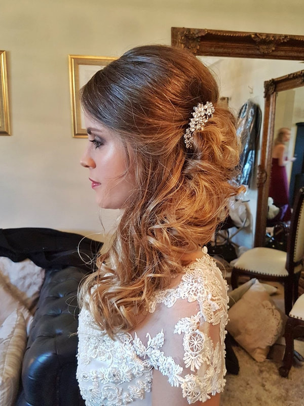 Sudbury & Hadleigh Suffolk Wedding Hairdresser hair down over one shoulder